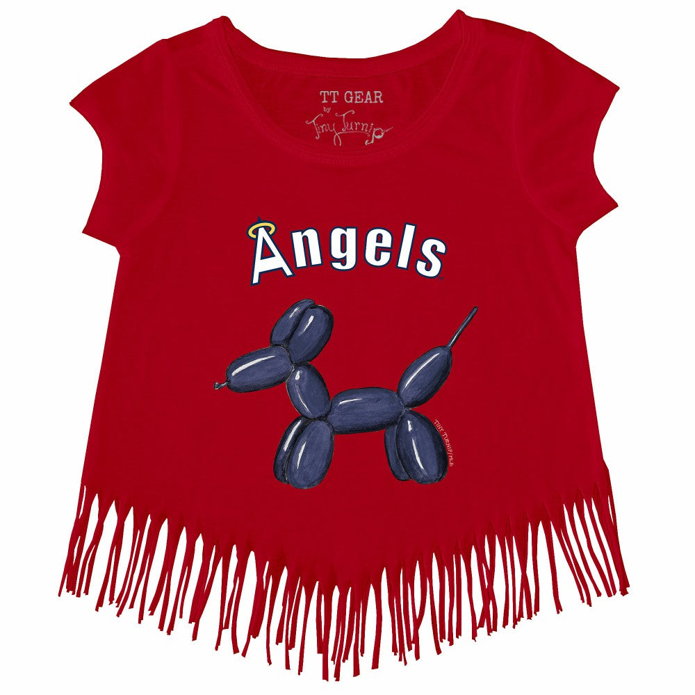 Red Los Angeles Angels Tiny Turnip Girls Youth Balloon Dog Fringe T-Shirt