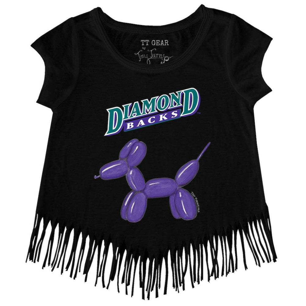 Black Arizona Diamondbacks Tiny Turnip Girls Youth Balloon Dog Fringe T-Shirt