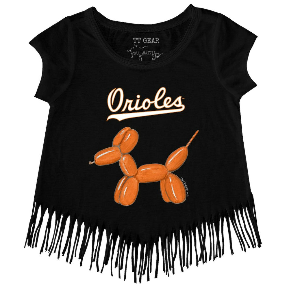 Black Baltimore Orioles Tiny Turnip Girls Youth Balloon Dog Fringe T-Shirt