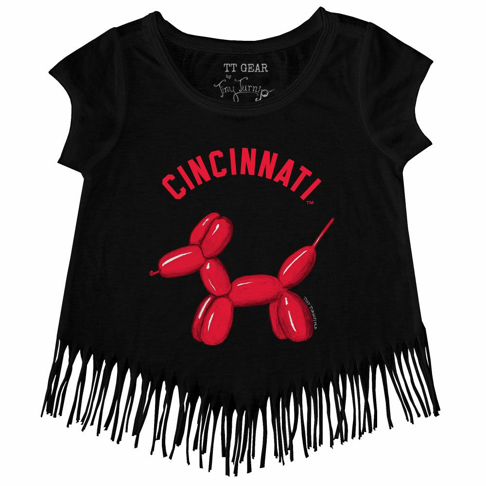 Black Cincinnati Reds Tiny Turnip Girls Youth Balloon Dog Fringe T-Shirt