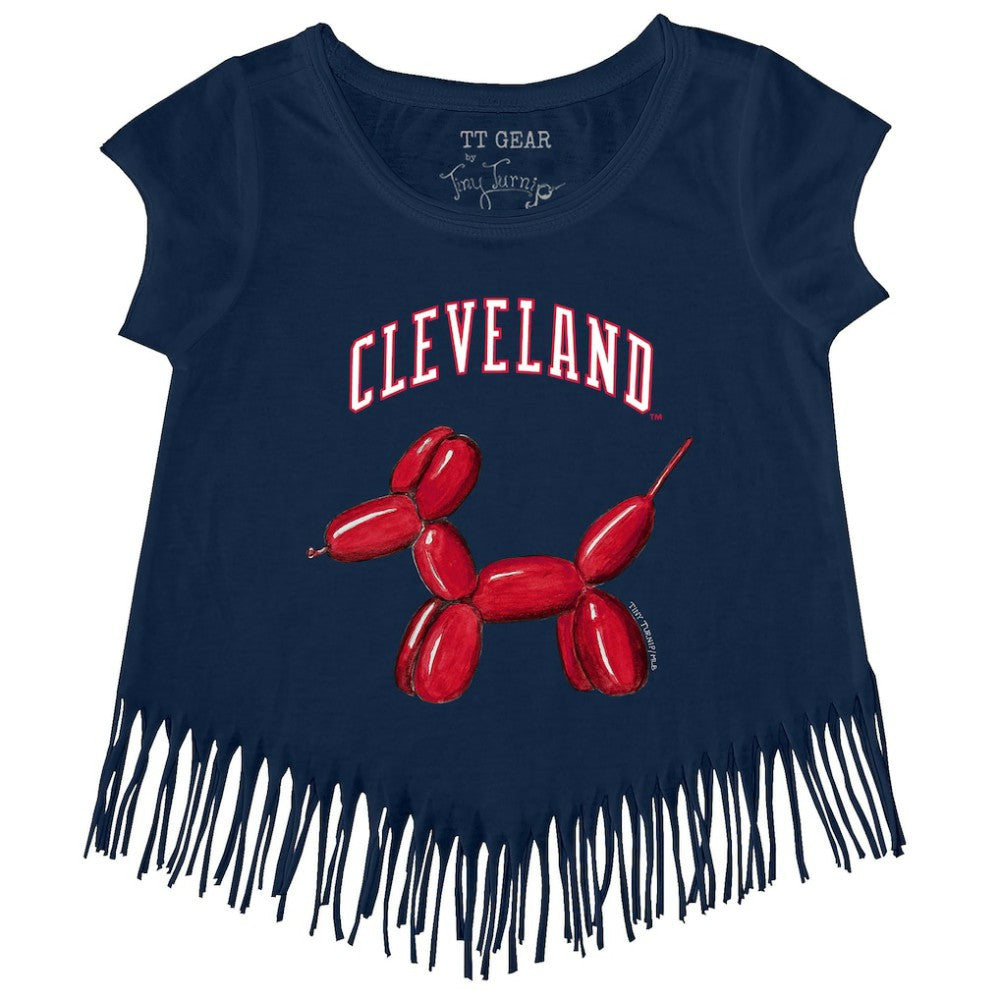 Navy Cleveland Guardians Tiny Turnip Girls Youth Balloon Dog Fringe T-Shirt