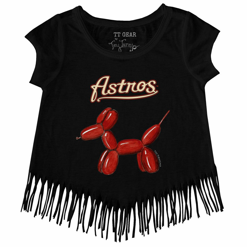 Black Houston Astros Tiny Turnip Girls Youth Balloon Dog Fringe T-Shirt