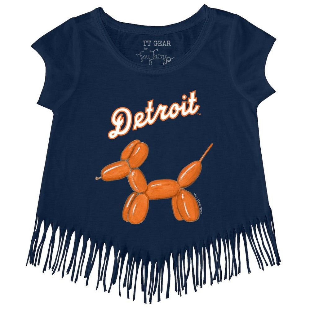 Navy Detroit Tigers Tiny Turnip Girls Youth Balloon Dog Fringe T-Shirt