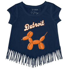 Navy Detroit Tigers Tiny Turnip Girls Youth Balloon Dog Fringe T-Shirt