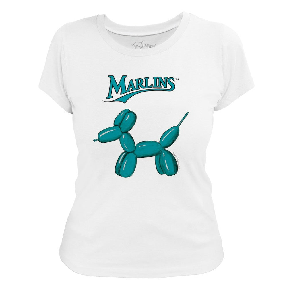 White Miami Marlins Tiny Turnip Women's Balloon Dog T-Shirt