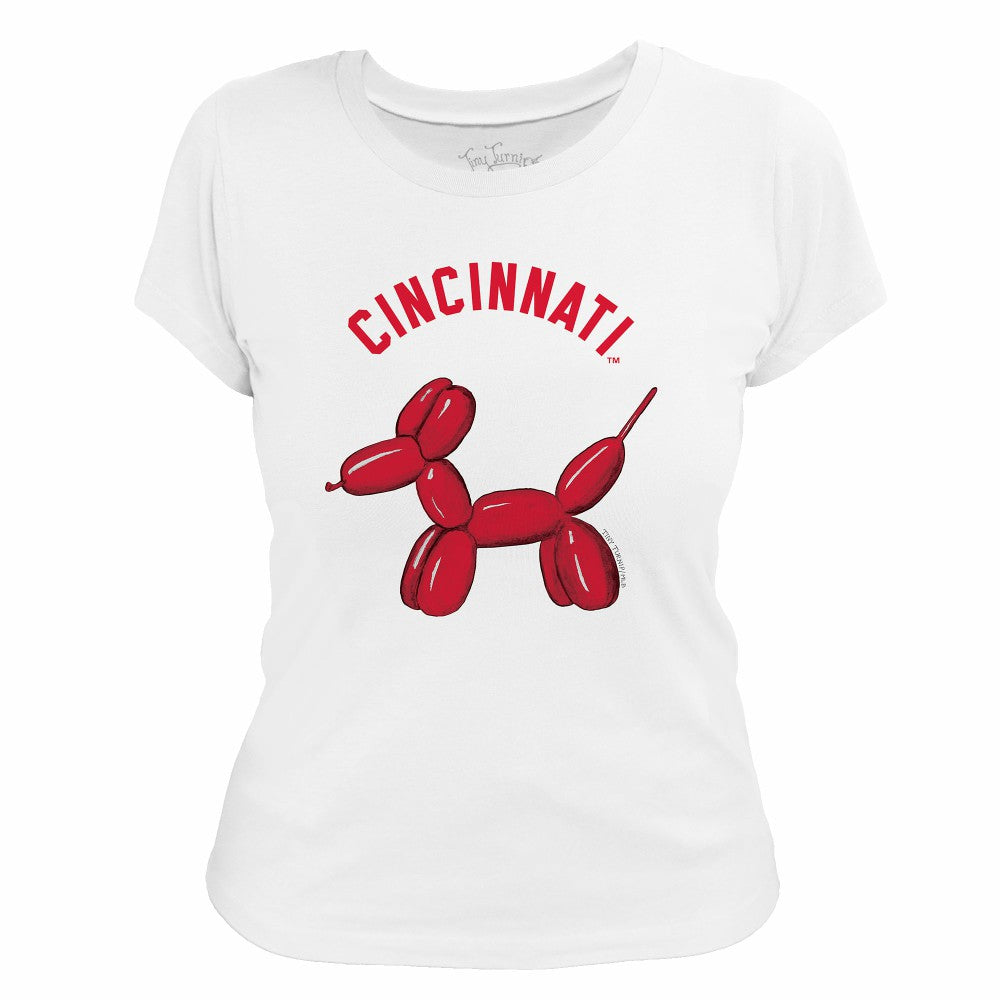 White Cincinnati Reds Tiny Turnip Women's Balloon Dog T-Shirt