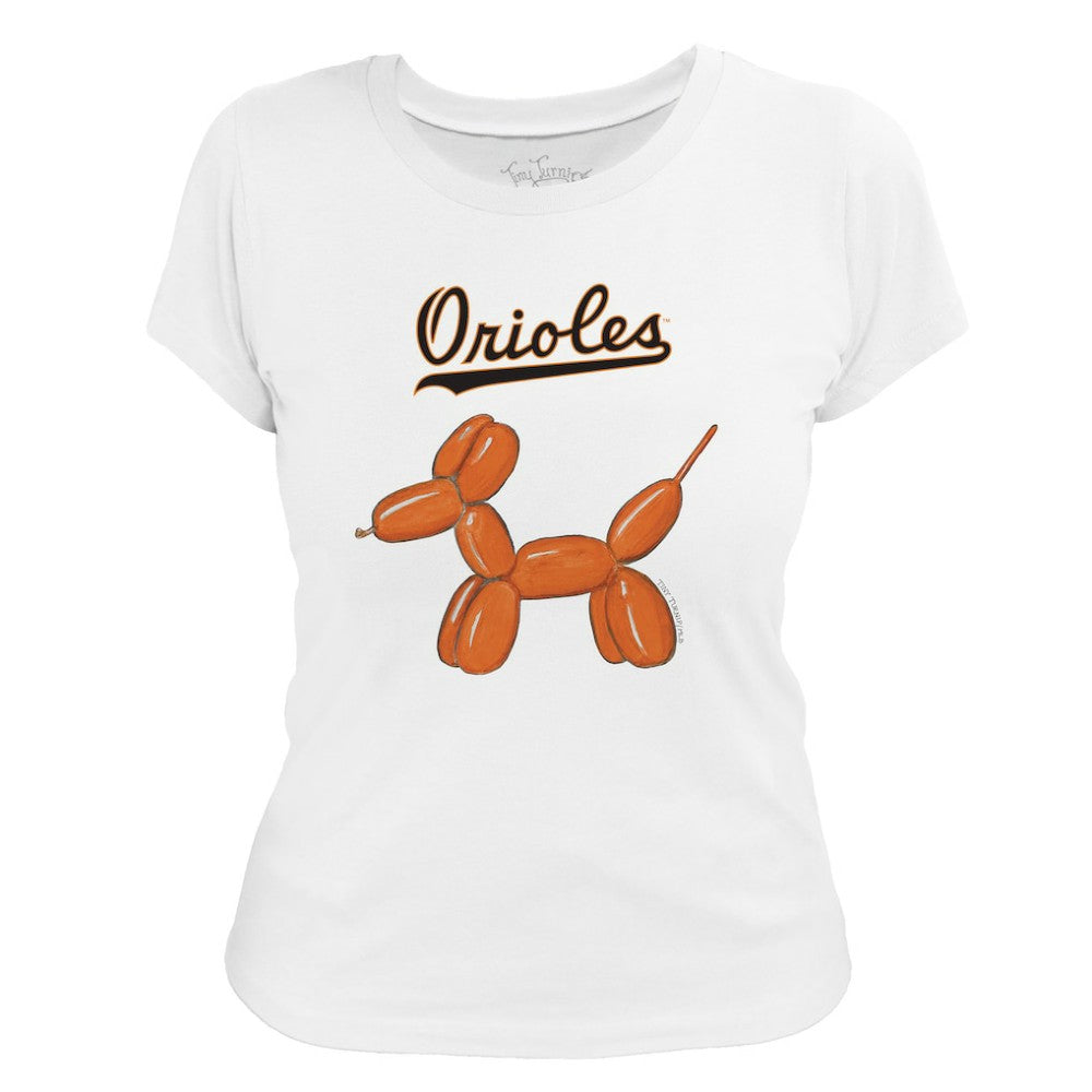 White Baltimore Orioles Tiny Turnip Women's Balloon Dog T-Shirt