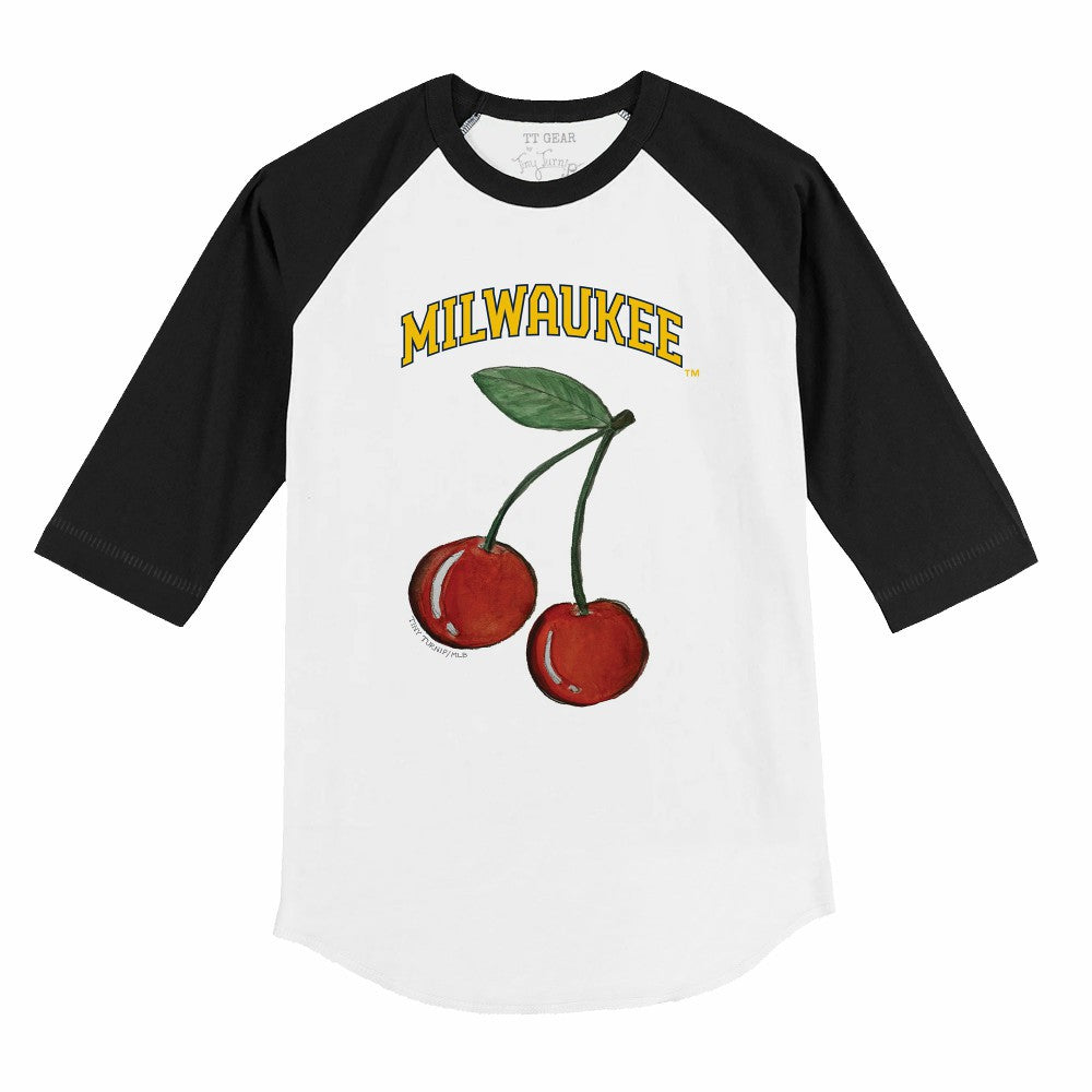 White Milwaukee Brewers Tiny Turnip Youth Cherries 3/4-Sleeve Raglan Baseball T-Shirt