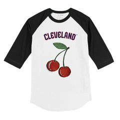 White Cleveland Guardians Tiny Turnip Youth Cherries 3/4-Sleeve Raglan Baseball T-Shirt