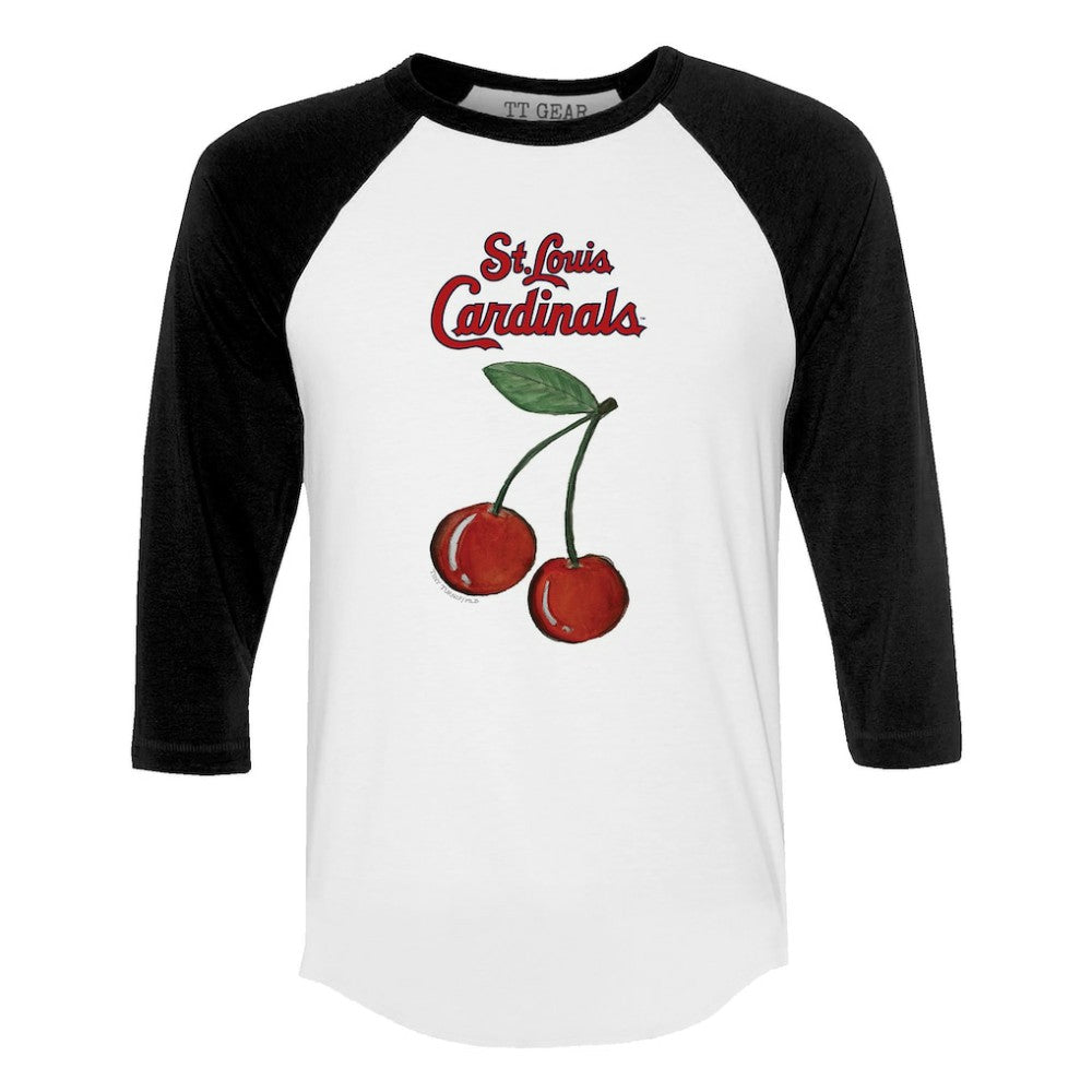 White St. Louis Cardinals Tiny Turnip Women's Cherries 3/4-Sleeve Raglan Baseball T-Shirt