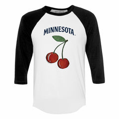 White Minnesota Twins Tiny Turnip Women's Cherries 3/4-Sleeve Raglan Baseball T-Shirt