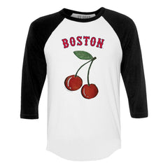 White Boston Red Sox Tiny Turnip Women's Cherries 3/4-Sleeve Raglan Baseball T-Shirt