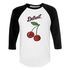 White Detroit Tigers Tiny Turnip Women's Cherries 3/4-Sleeve Raglan Baseball T-Shirt