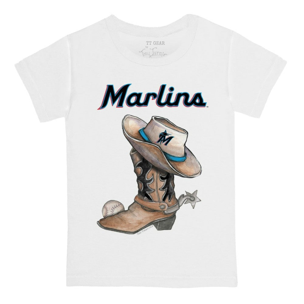White Miami Marlins Tiny Turnip Youth Cowboy Boot T-Shirt