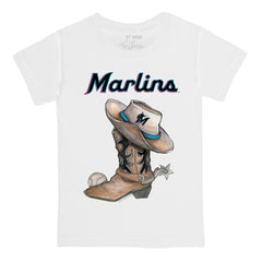 White Miami Marlins Tiny Turnip Youth Cowboy Boot T-Shirt