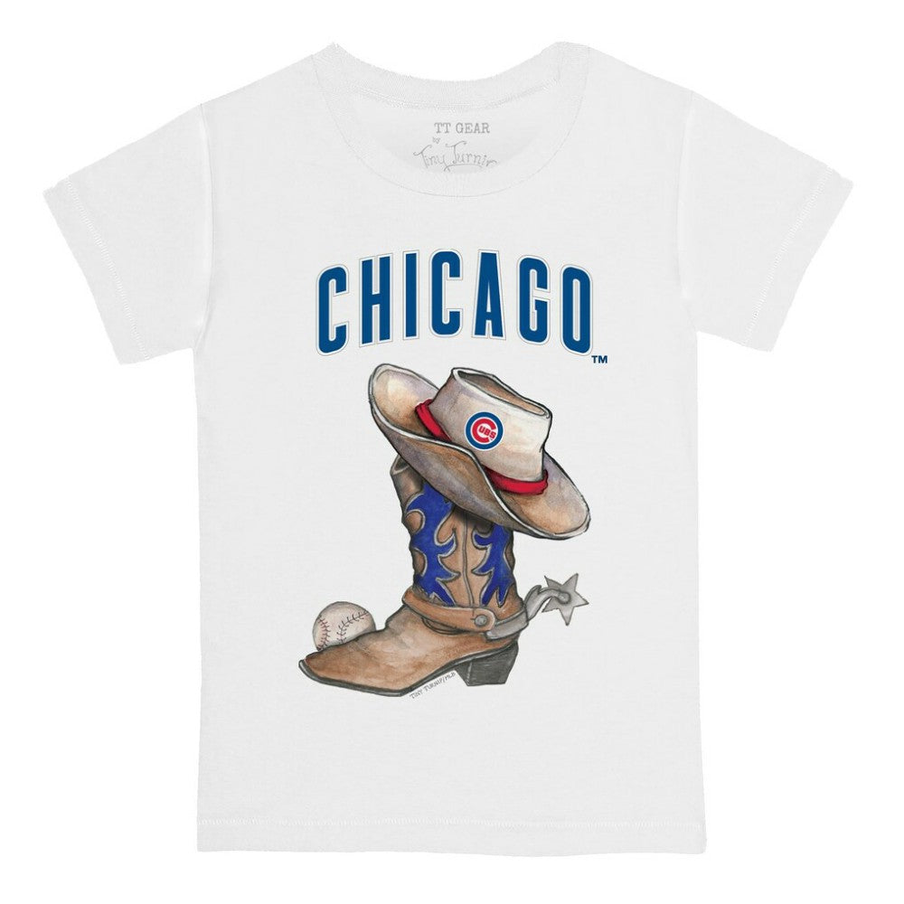 White Chicago Cubs Tiny Turnip Youth Cowboy Boot T-Shirt