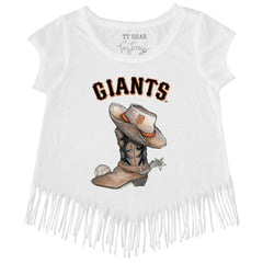 White San Francisco Giants Tiny Turnip Girls Youth Cowboy Boot Fringe T-Shirt