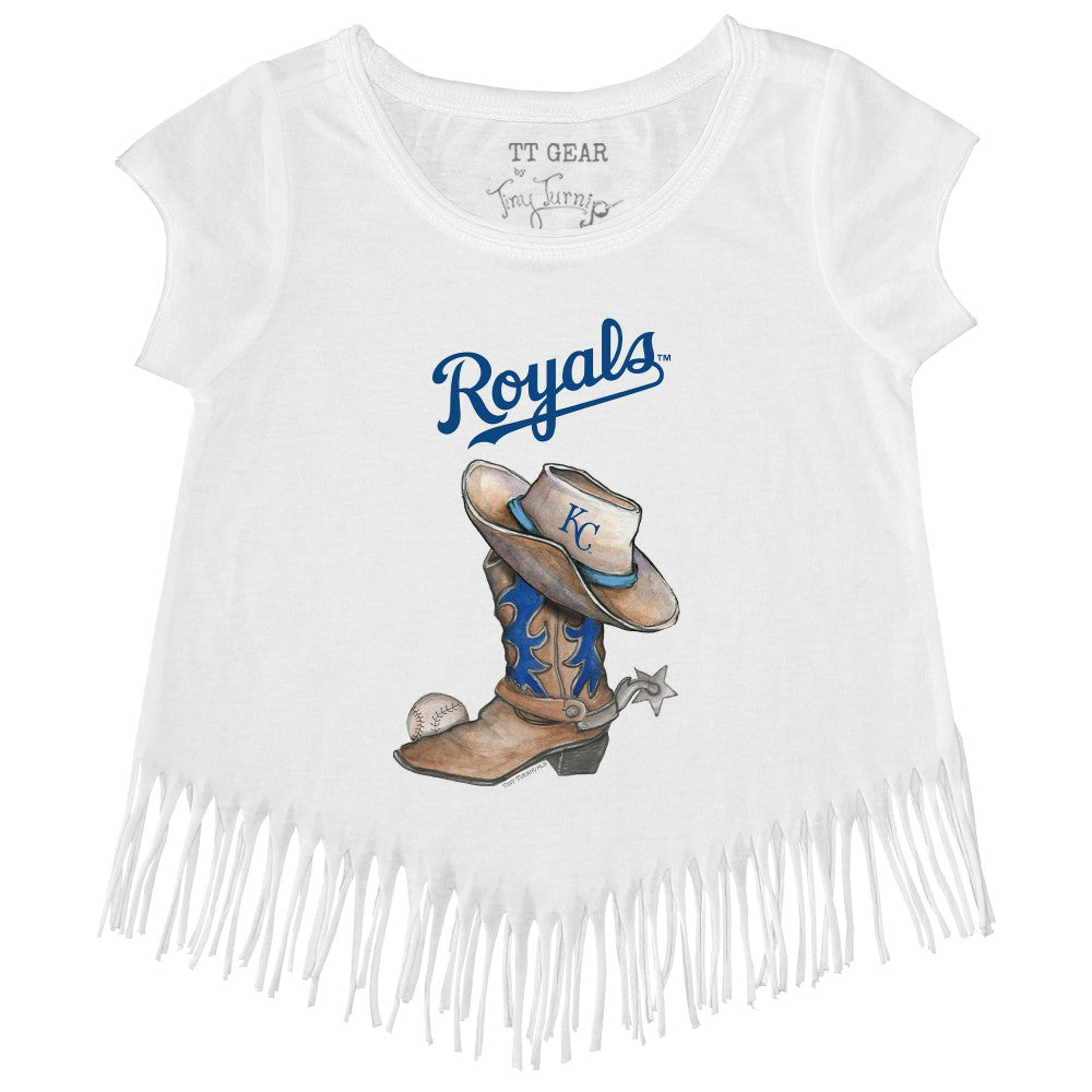 White Kansas City Royals Tiny Turnip Girls Youth Cowboy Boot Fringe T-Shirt