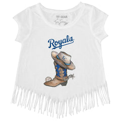 White Kansas City Royals Tiny Turnip Girls Youth Cowboy Boot Fringe T-Shirt