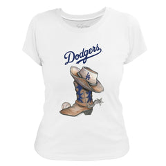 White Los Angeles Dodgers Tiny Turnip Women's Cowboy Boot T-Shirt