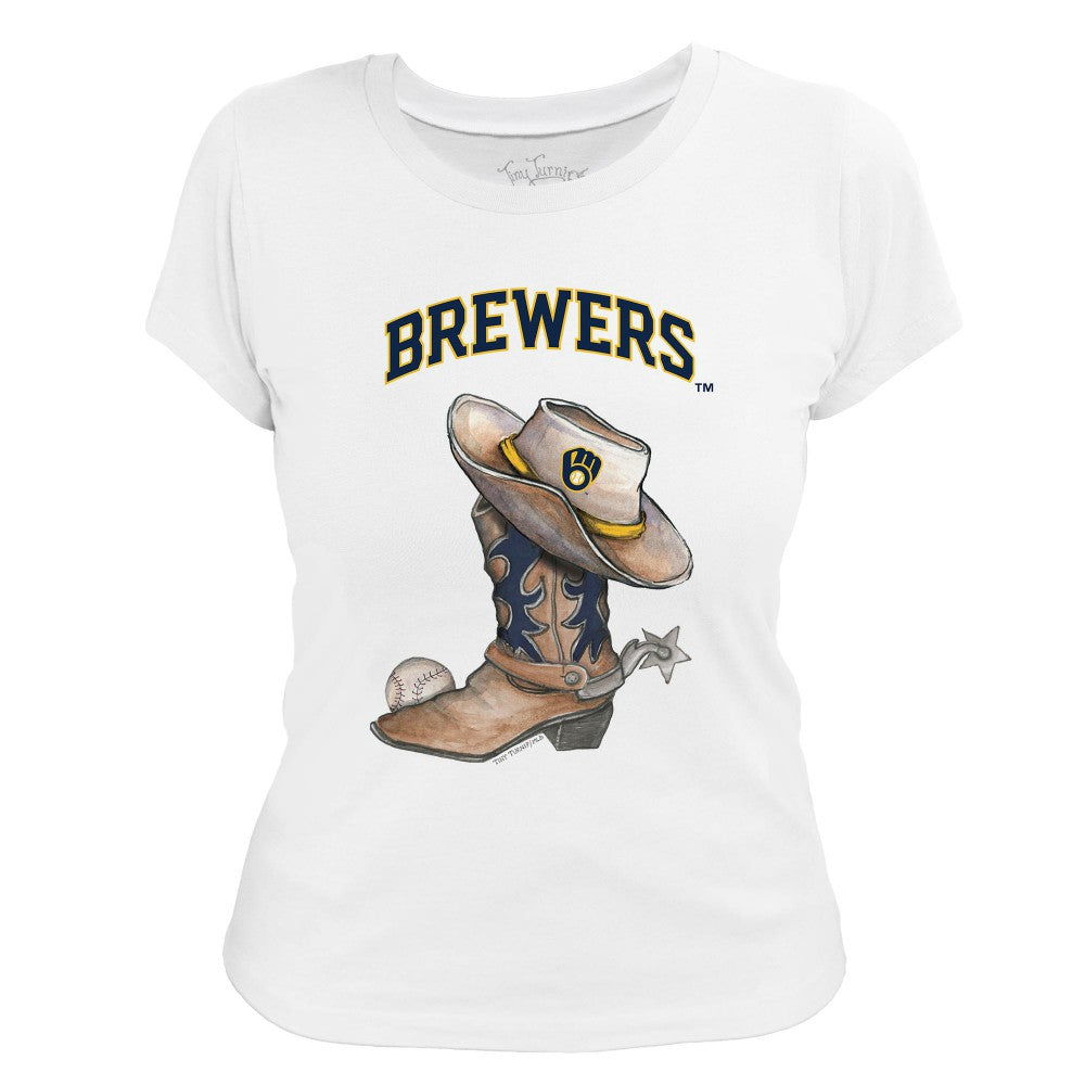 White Milwaukee Brewers Tiny Turnip Women's Cowboy Boot T-Shirt