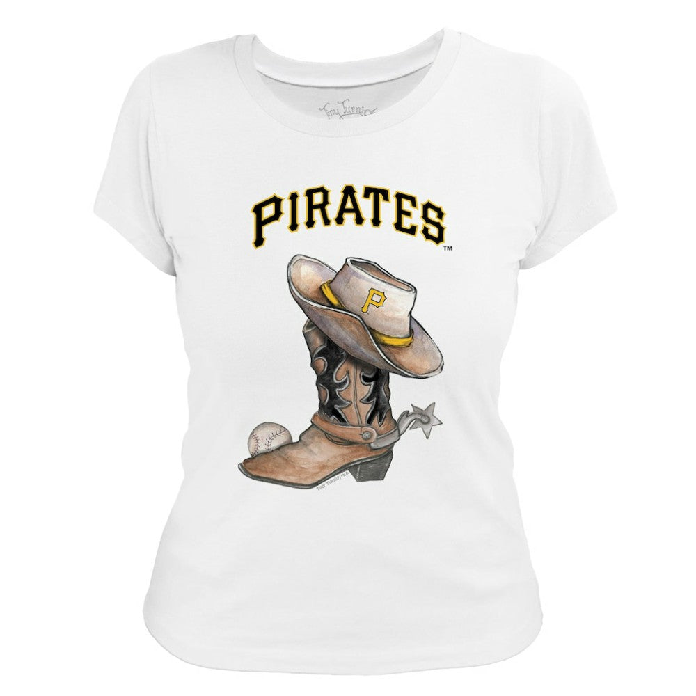White Pittsburgh Pirates Tiny Turnip Women's Cowboy Boot T-Shirt