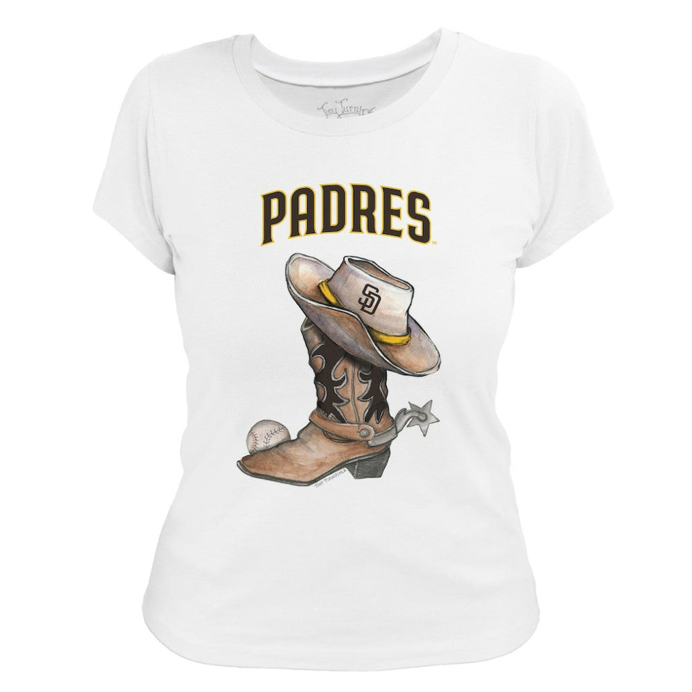 White San Diego Padres Tiny Turnip Women's Cowboy Boot T-Shirt