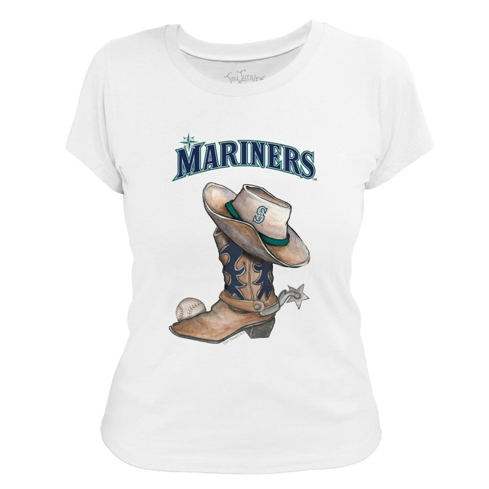 White Seattle Mariners Tiny Turnip Women's Cowboy Boot T-Shirt