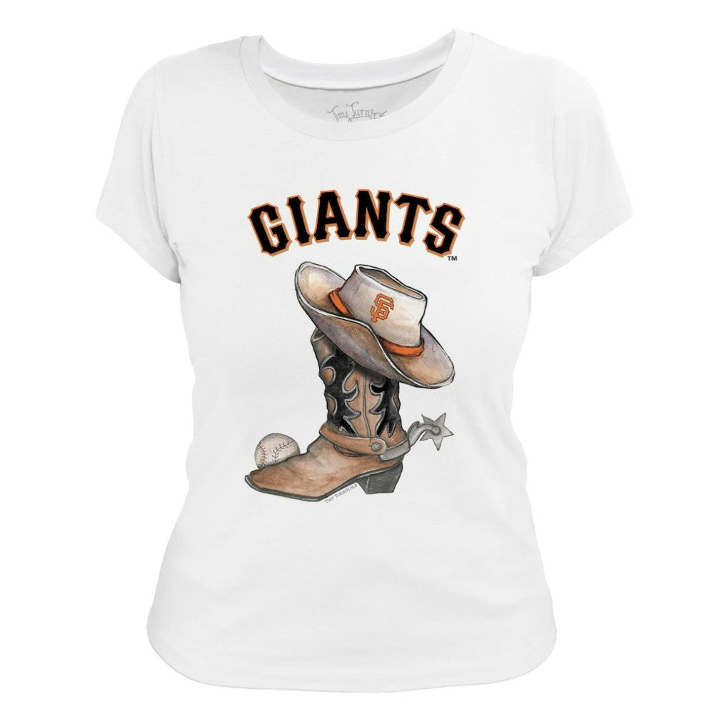 White San Francisco Giants Tiny Turnip Women's Cowboy Boot T-Shirt