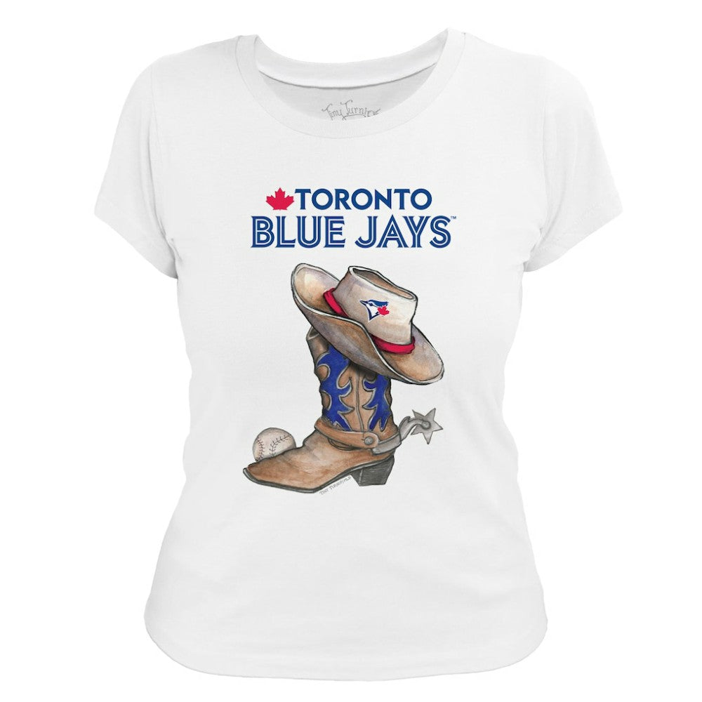 White Toronto Blue Jays Tiny Turnip Women's Cowboy Boot T-Shirt