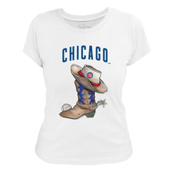 White Chicago Cubs Tiny Turnip Women's Cowboy Boot T-Shirt