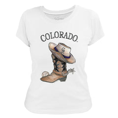 White Colorado Rockies Tiny Turnip Women's Cowboy Boot T-Shirt