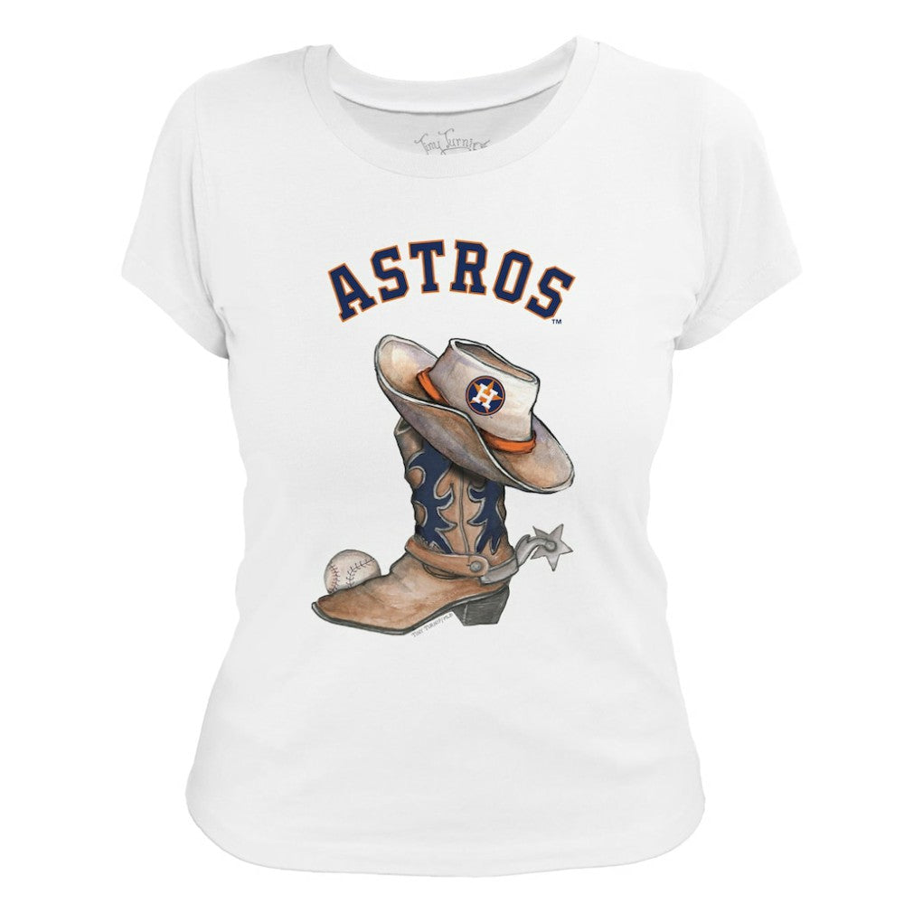 White Houston Astros Tiny Turnip Women's Cowboy Boot T-Shirt