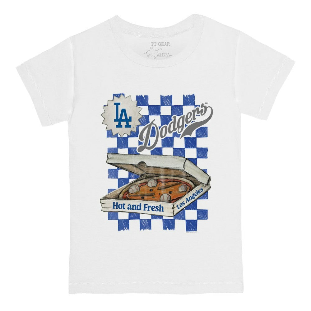 White Los Angeles Dodgers Tiny Turnip Youth Pizza T-Shirt