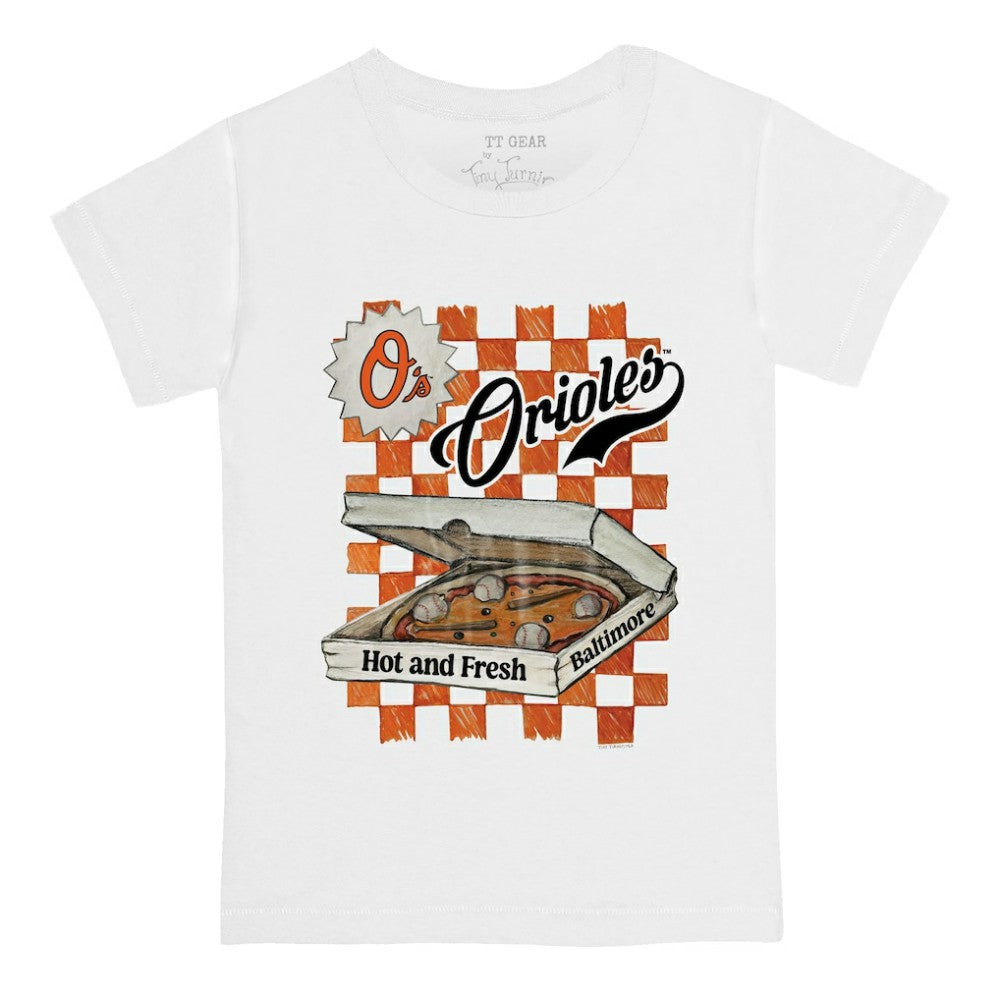 White Baltimore Orioles Tiny Turnip Youth Pizza T-Shirt