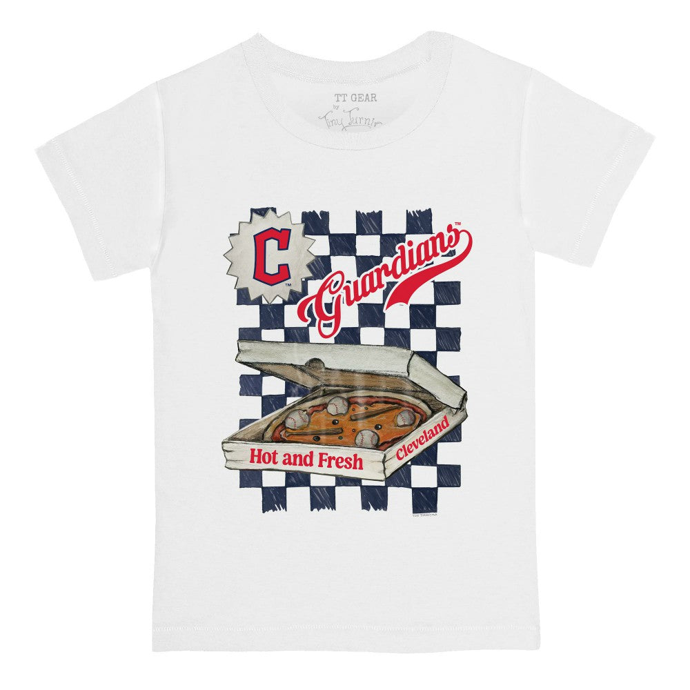 White Cleveland Guardians Tiny Turnip Youth Pizza T-Shirt
