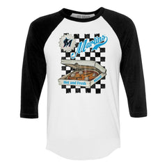 White/Black Miami Marlins Tiny Turnip Women's Pizza 3/4-Sleeve Raglan Baseball T-Shirt