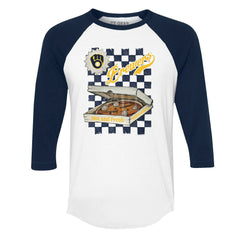 White/Navy Milwaukee Brewers Tiny Turnip Women's Pizza 3/4-Sleeve Raglan Baseball T-Shirt