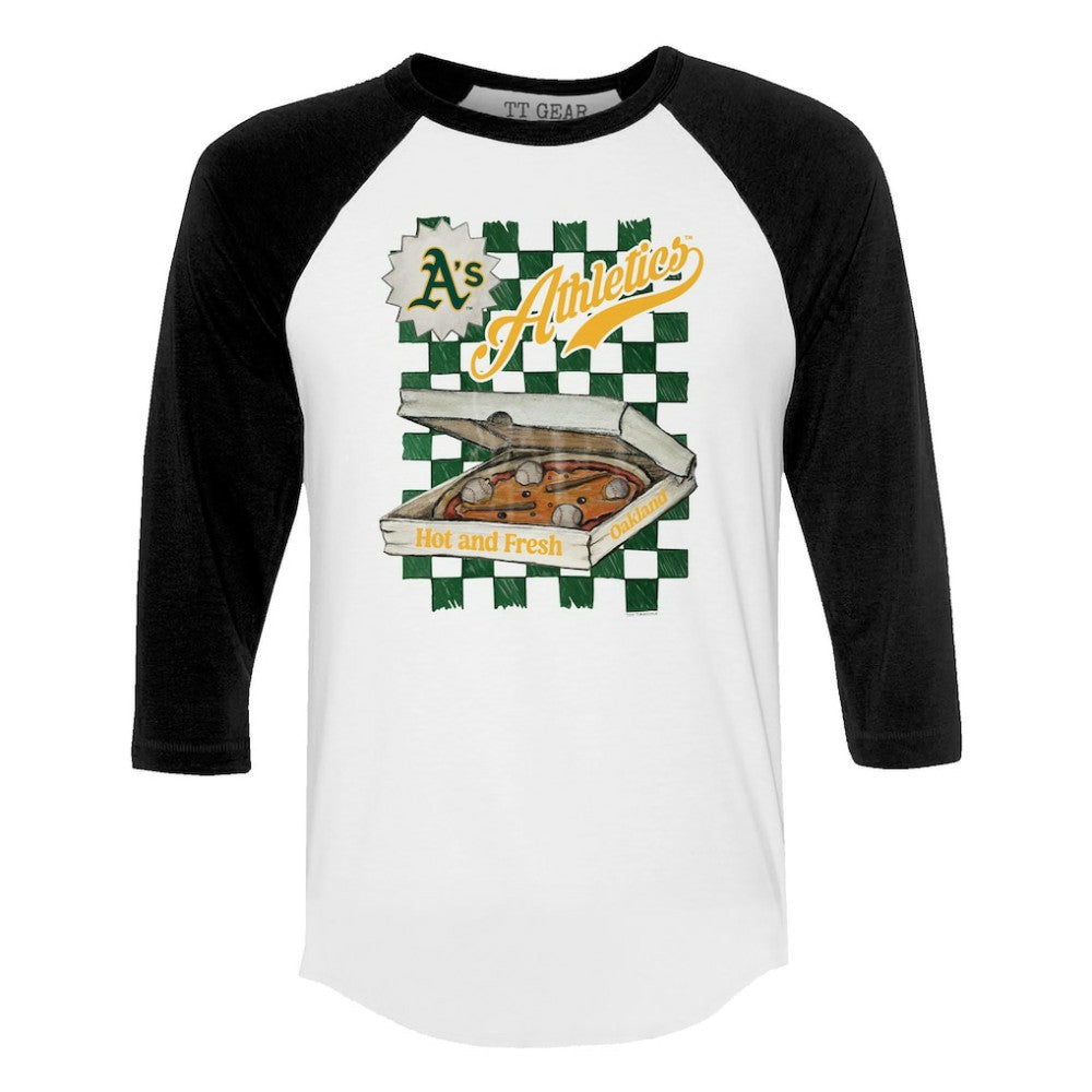 White/Black Athletics Tiny Turnip Women's Pizza 3/4-Sleeve Raglan Baseball T-Shirt