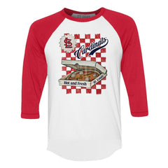 White/Red St. Louis Cardinals Tiny Turnip Women's Pizza 3/4-Sleeve Raglan Baseball T-Shirt
