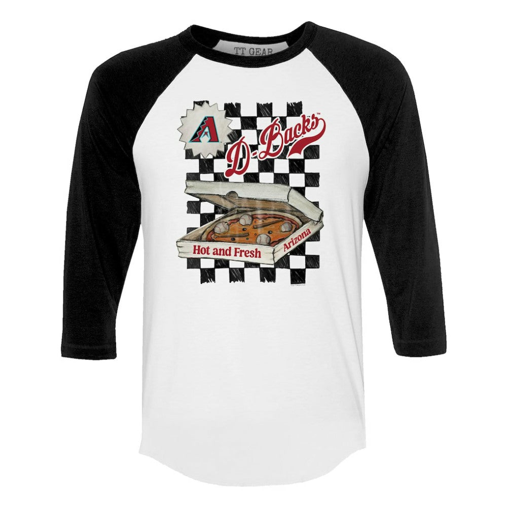 White/Black Arizona Diamondbacks Tiny Turnip Women's Pizza 3/4-Sleeve Raglan Baseball T-Shirt