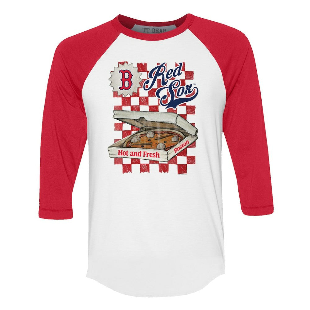 White/Red Boston Red Sox Tiny Turnip Women's Pizza 3/4-Sleeve Raglan Baseball T-Shirt