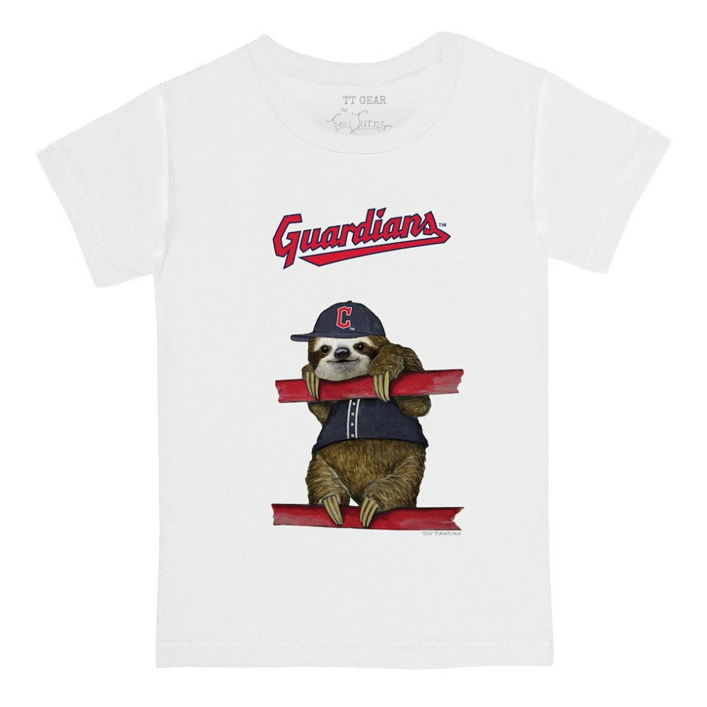 White Cleveland Guardians Tiny Turnip Youth Sloth T-Shirt