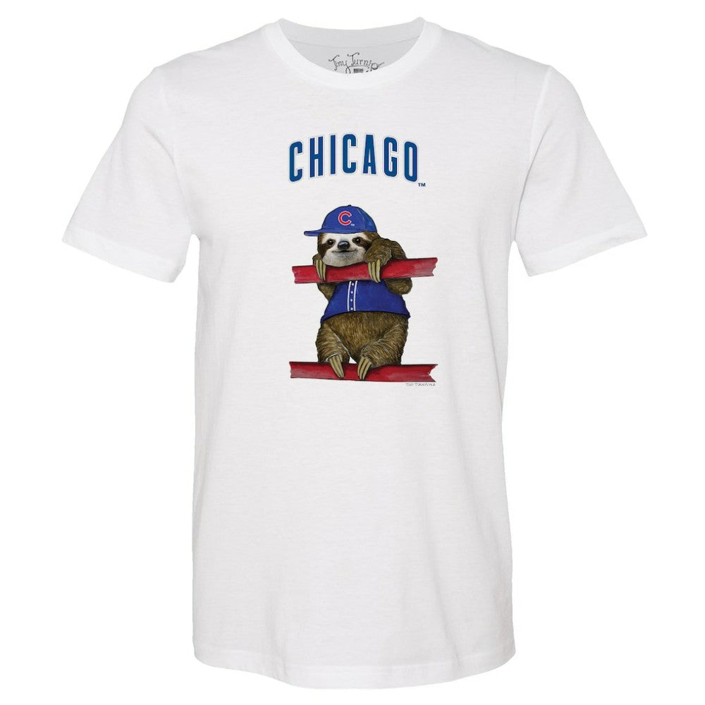 White Chicago Cubs Tiny Turnip Unisex Sloth T-Shirt