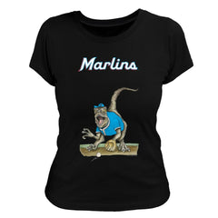Black Miami Marlins Tiny Turnip Women's Velociraptor T-Shirt