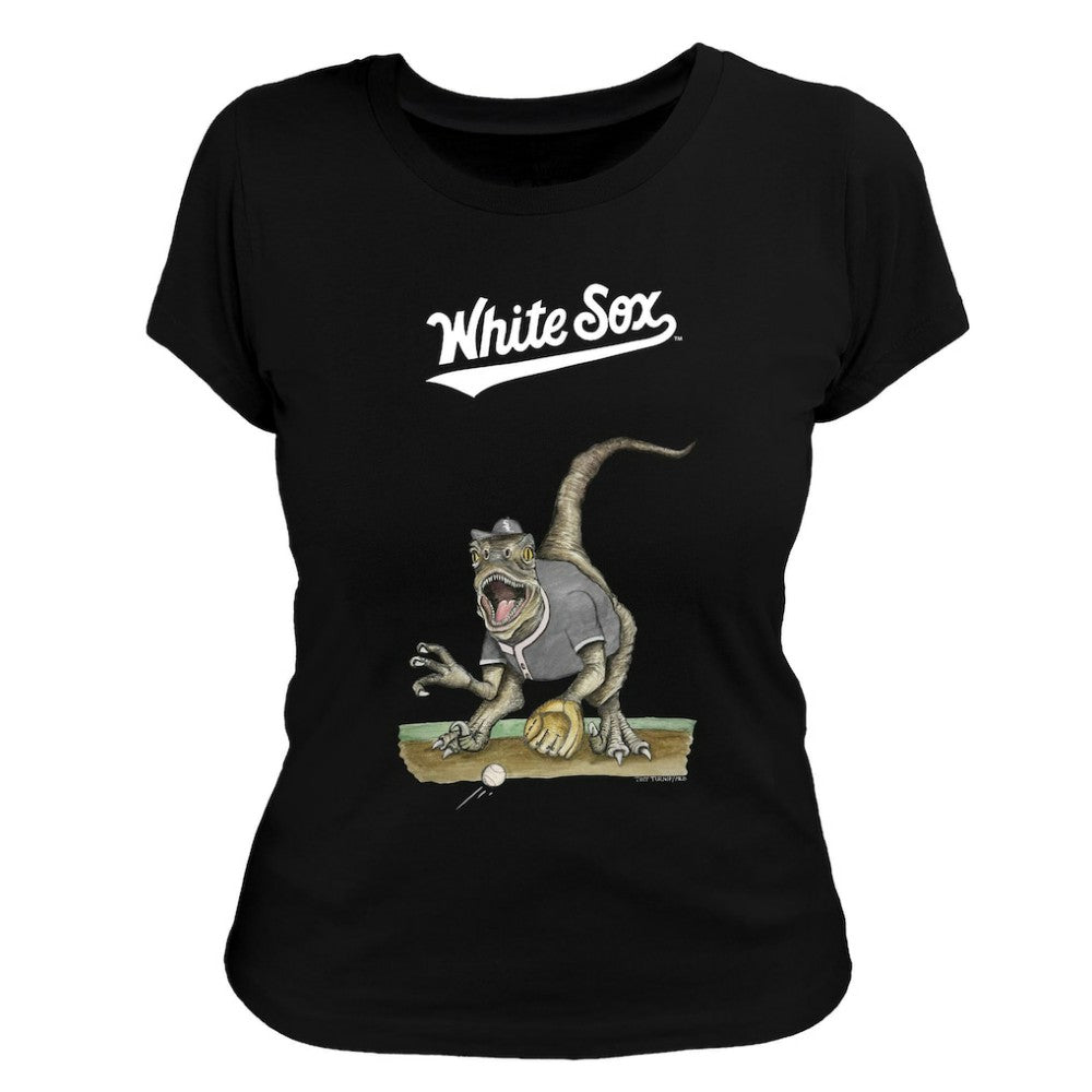 Black Chicago White Sox Tiny Turnip Women's Velociraptor T-Shirt