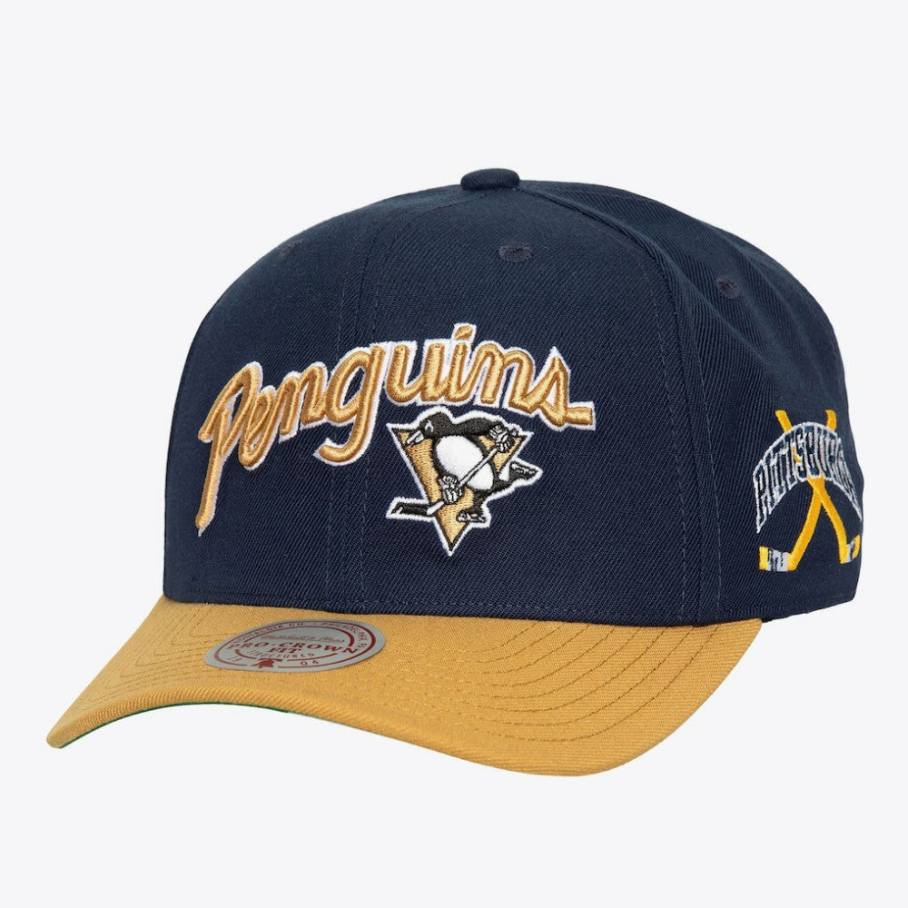 NHL Pittsburgh Penguins Mitchell & Ness x Just Don Wave Script Pro Strapback Hat