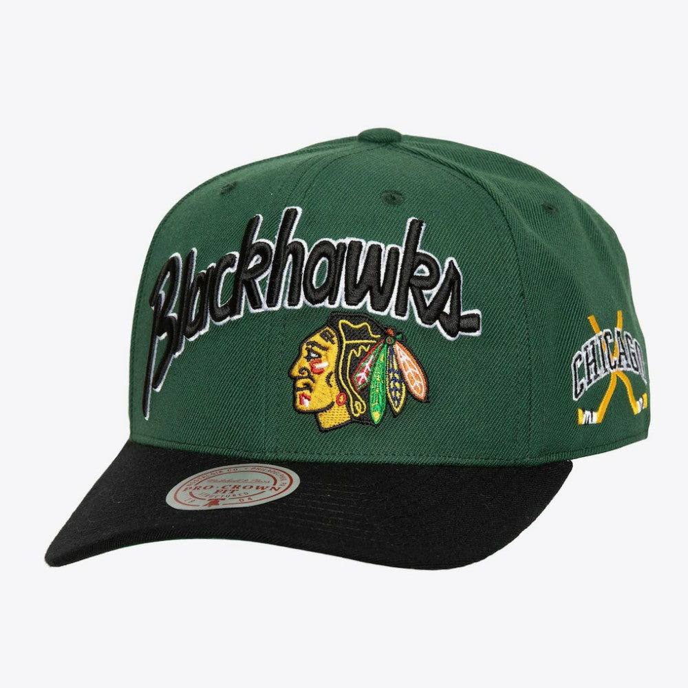 NHL Chicago Blackhawks Mitchell & Ness x Just Don Wave Script Pro Strapback Hat