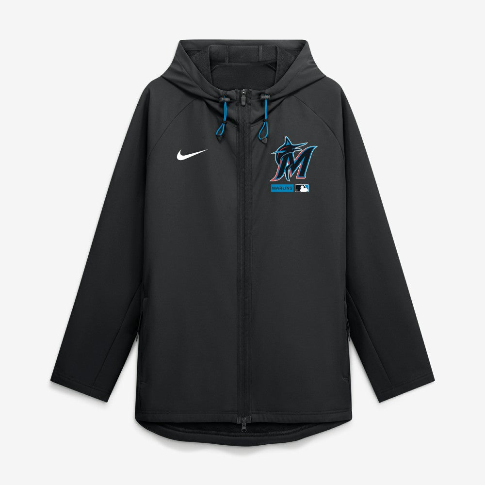 Black Miami Marlins Nike Authentic Collection Raglan Therma-FIT Full-Zip Hooded Jacket