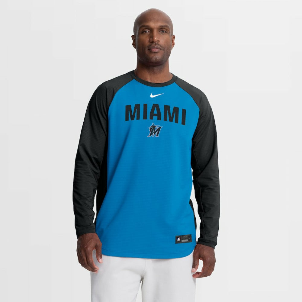 Blue Miami Marlins Nike Authentic Collection Raglan Dri-FIT Sweatshirt